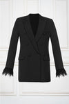 Black Double Breasted Feather Cuff Blazer