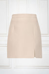 Mini skirt with slit hem in beige