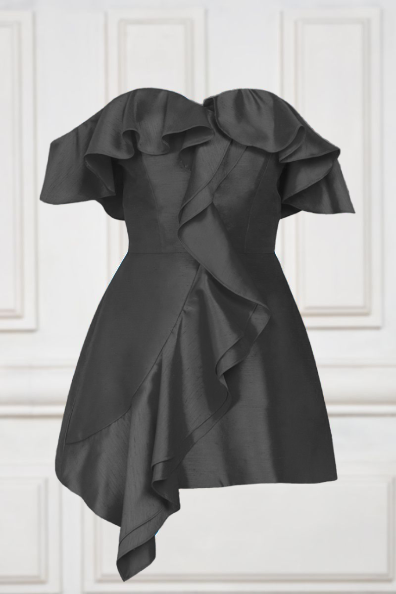 Mini off shoulder dress with ruffles in black