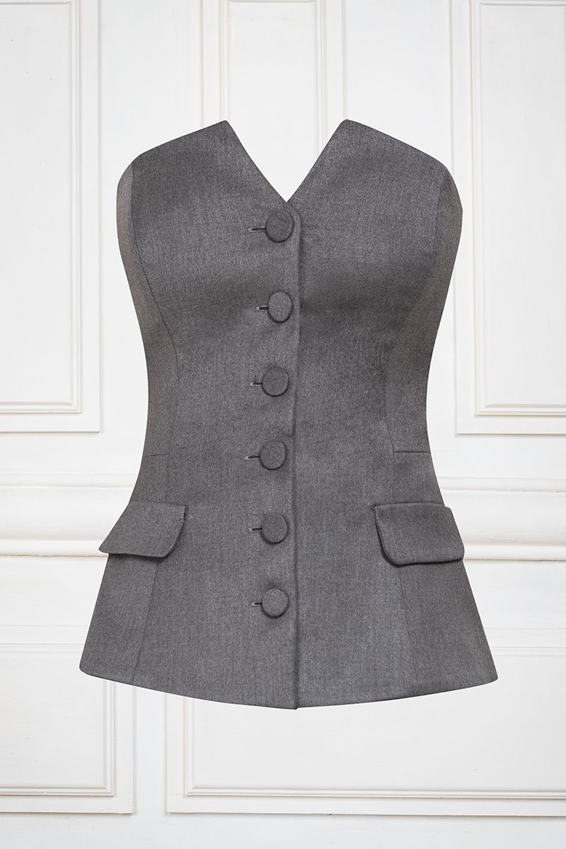 Button Front Corset Top In Grey