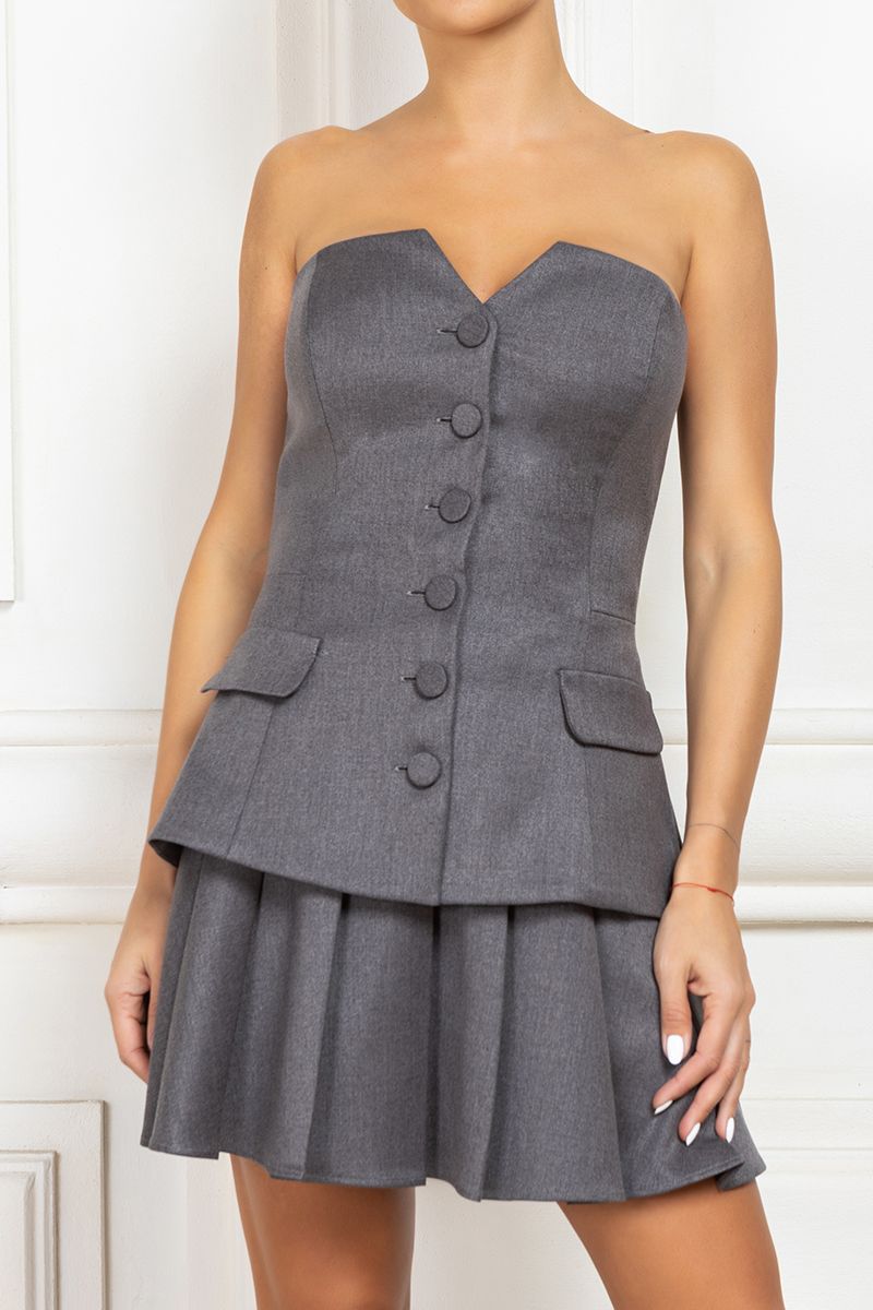 Button Front Corset Top In Grey