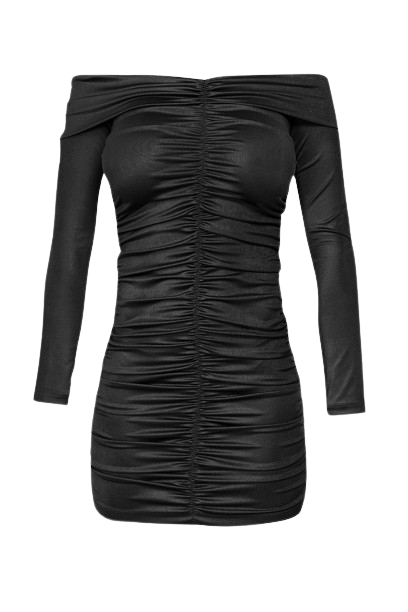 Mini off shoulder ruched dress in black