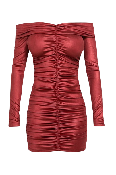 Mini off shoulder ruched dress in red