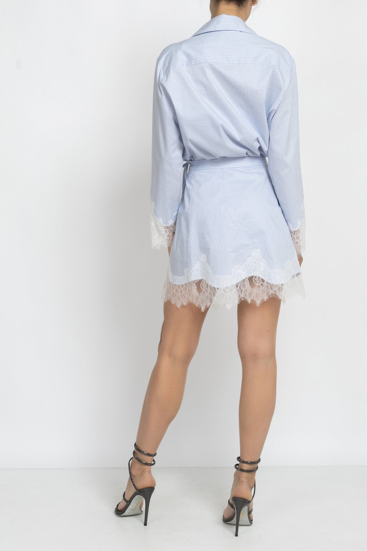 Striped Shirt and Skirt Set with Lace Details