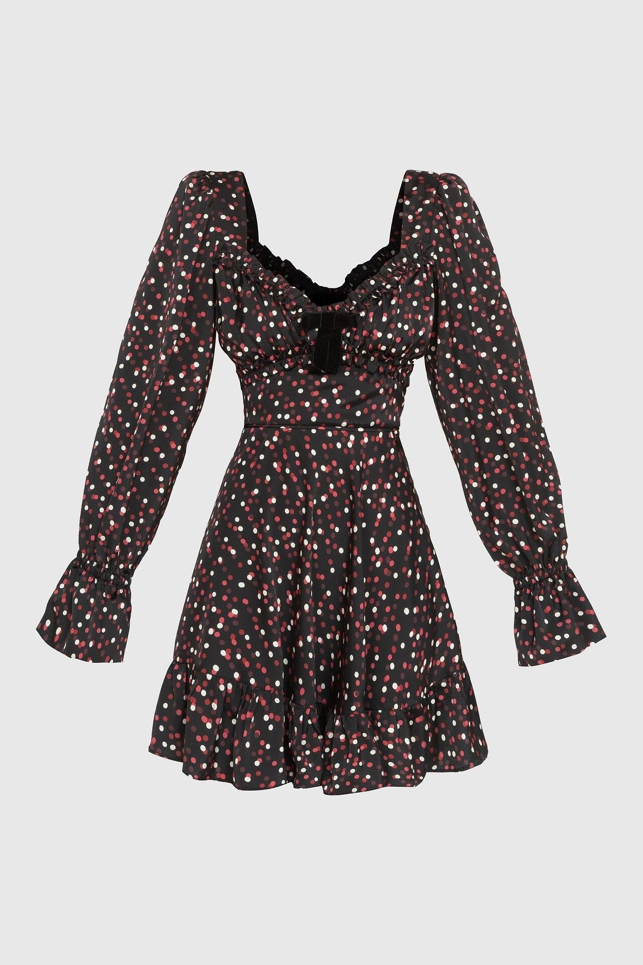 Satin Polka Dot Mini Dress – Black