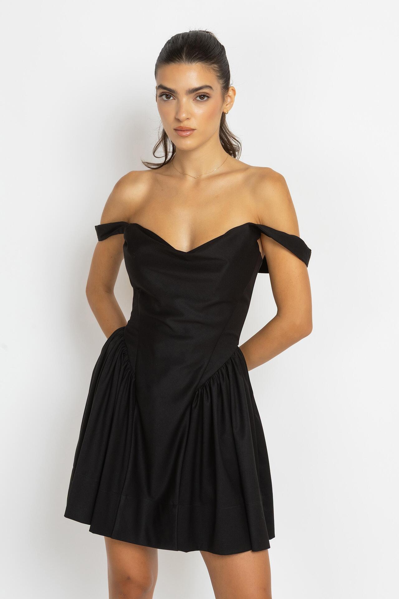 Mini Draped Corset Dress in Black