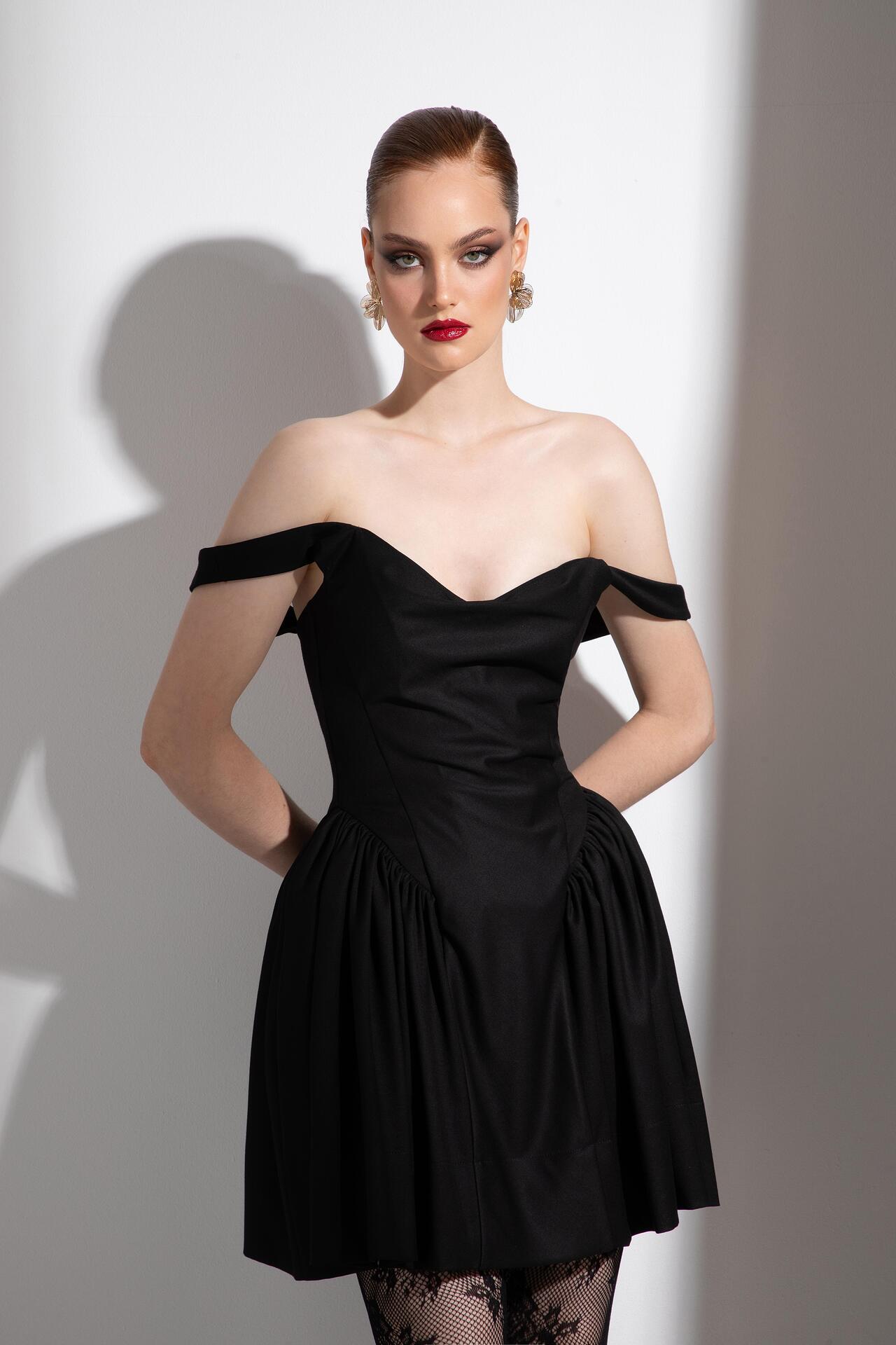 Mini Draped Corset Dress in Black