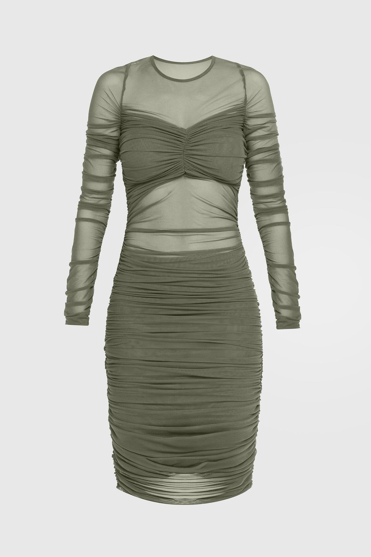 Sheer Ruched Midi Dress