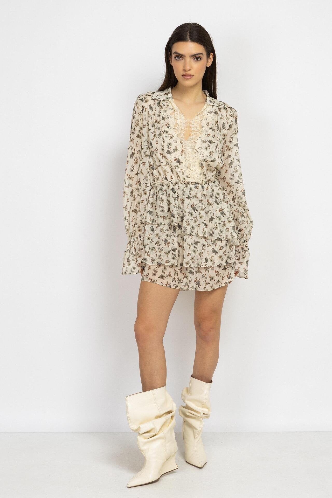 Floral Mini Dress with Lace Trim