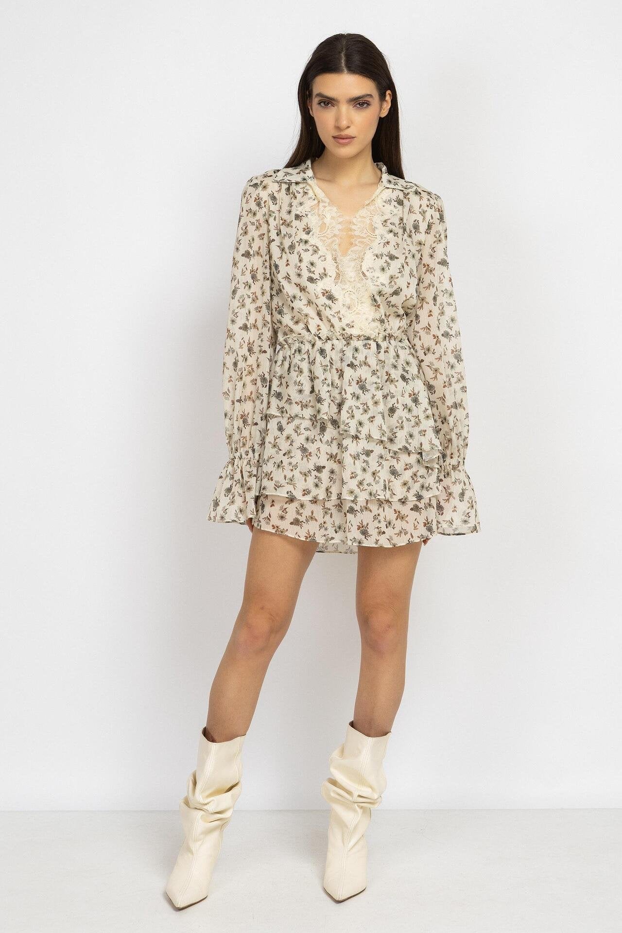 Floral Mini Dress with Lace Trim