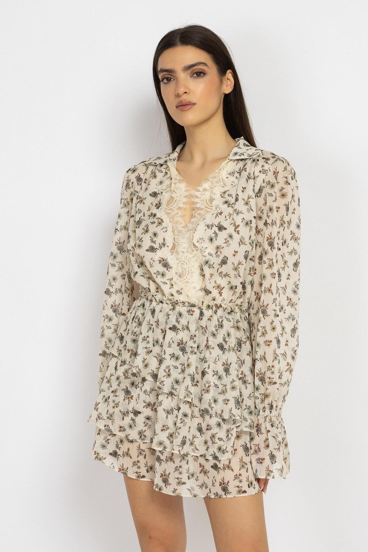 Floral Mini Dress with Lace Trim