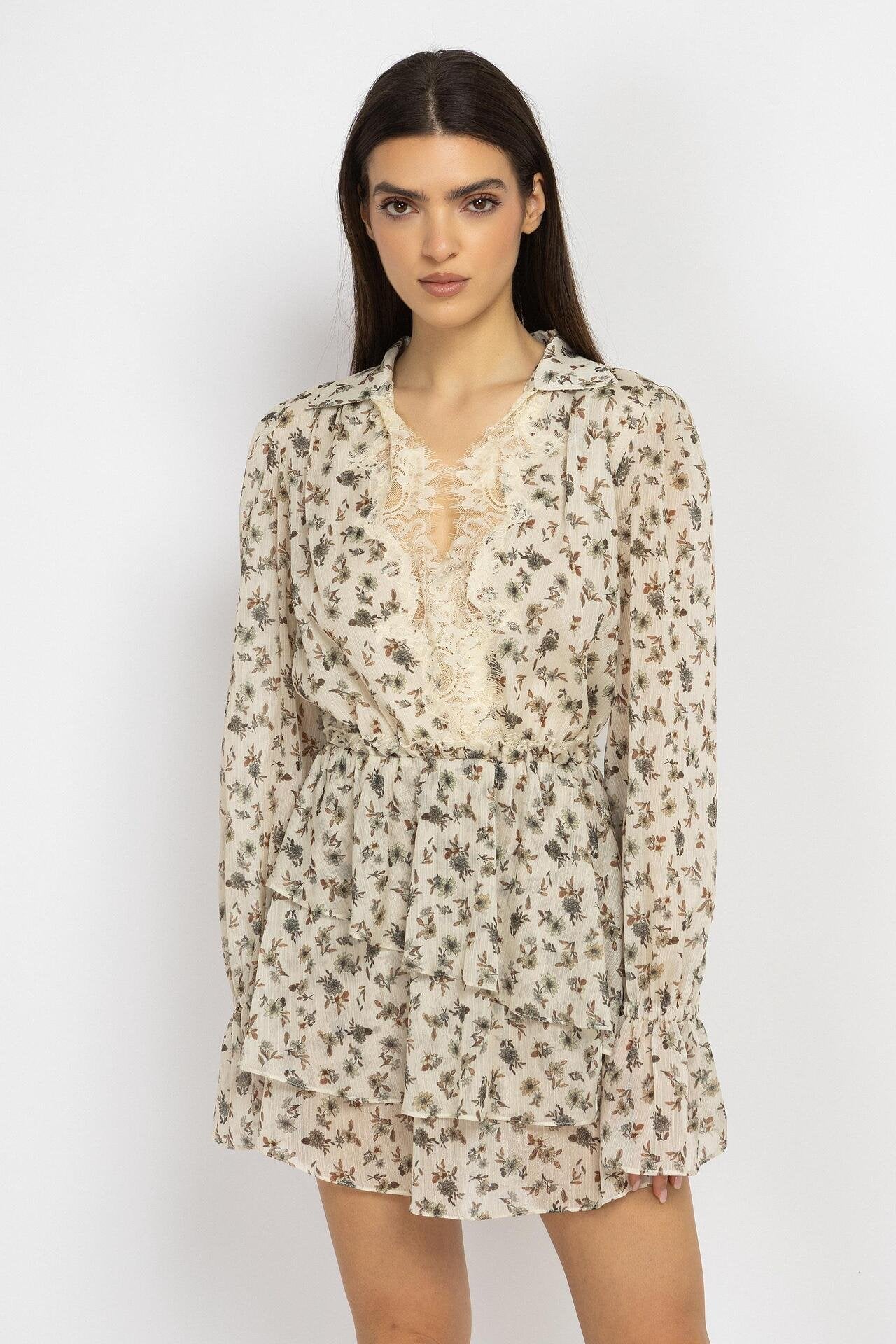 Floral Mini Dress with Lace Trim