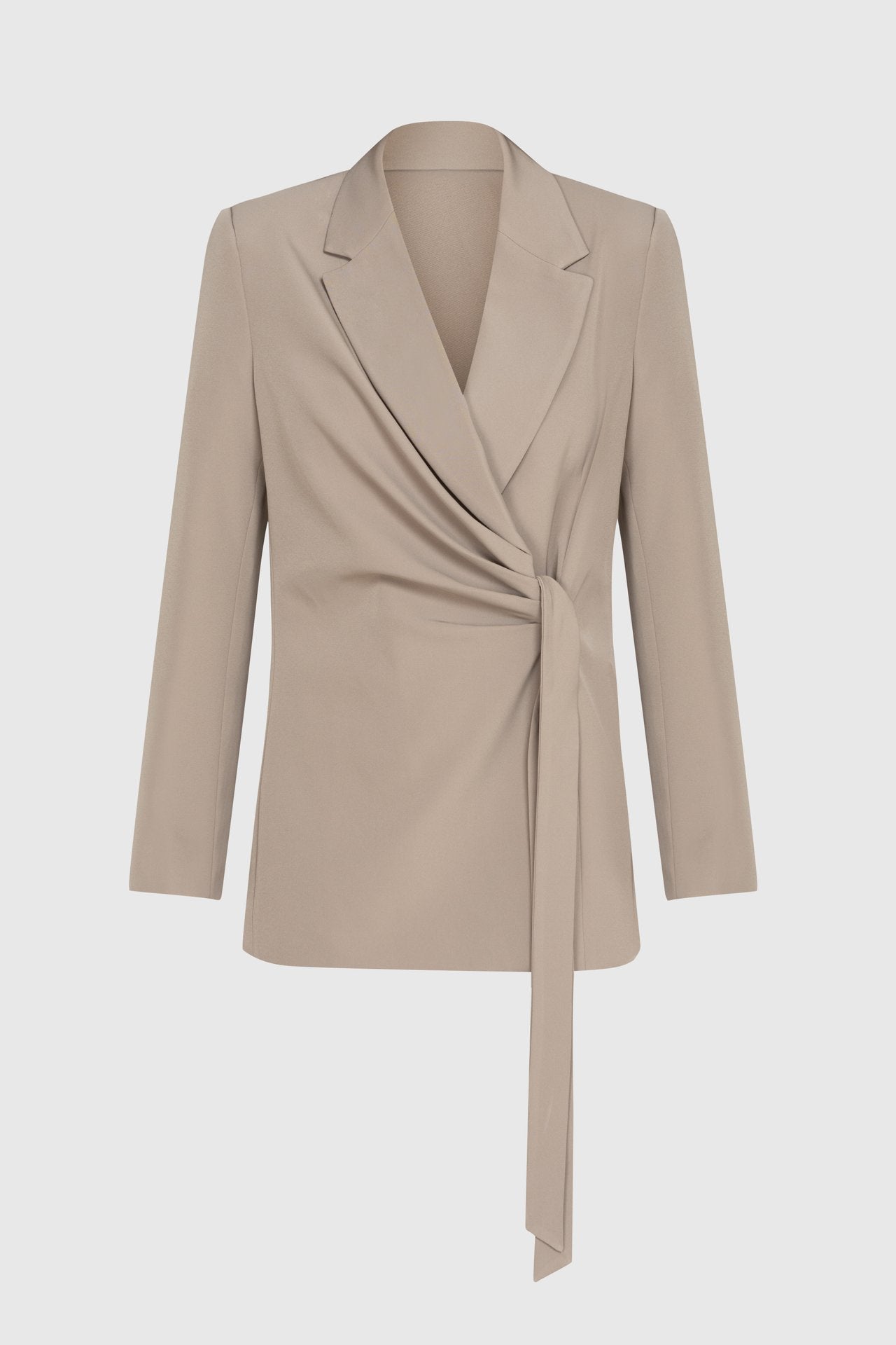 Blazer with Gathered Details and Side Tie in Mocha