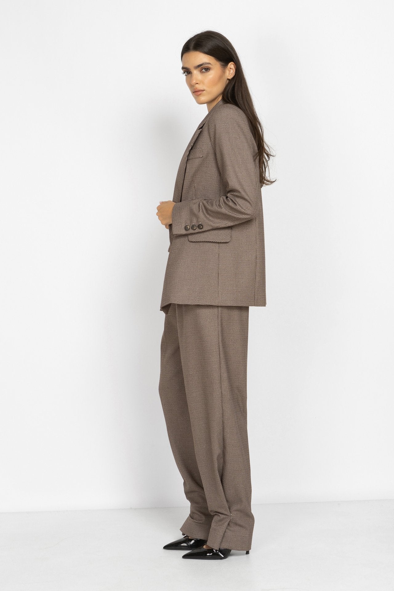 Double-Breasted Houndstooth Blazer