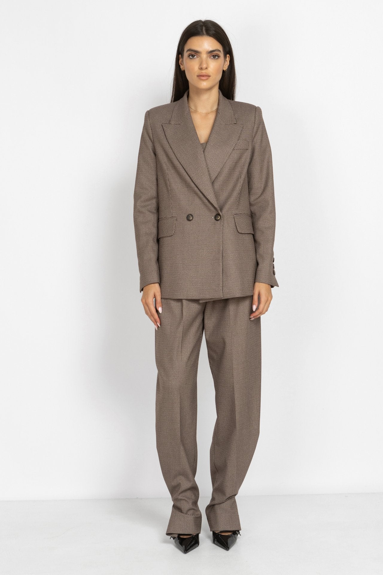 Double-Breasted Houndstooth Blazer