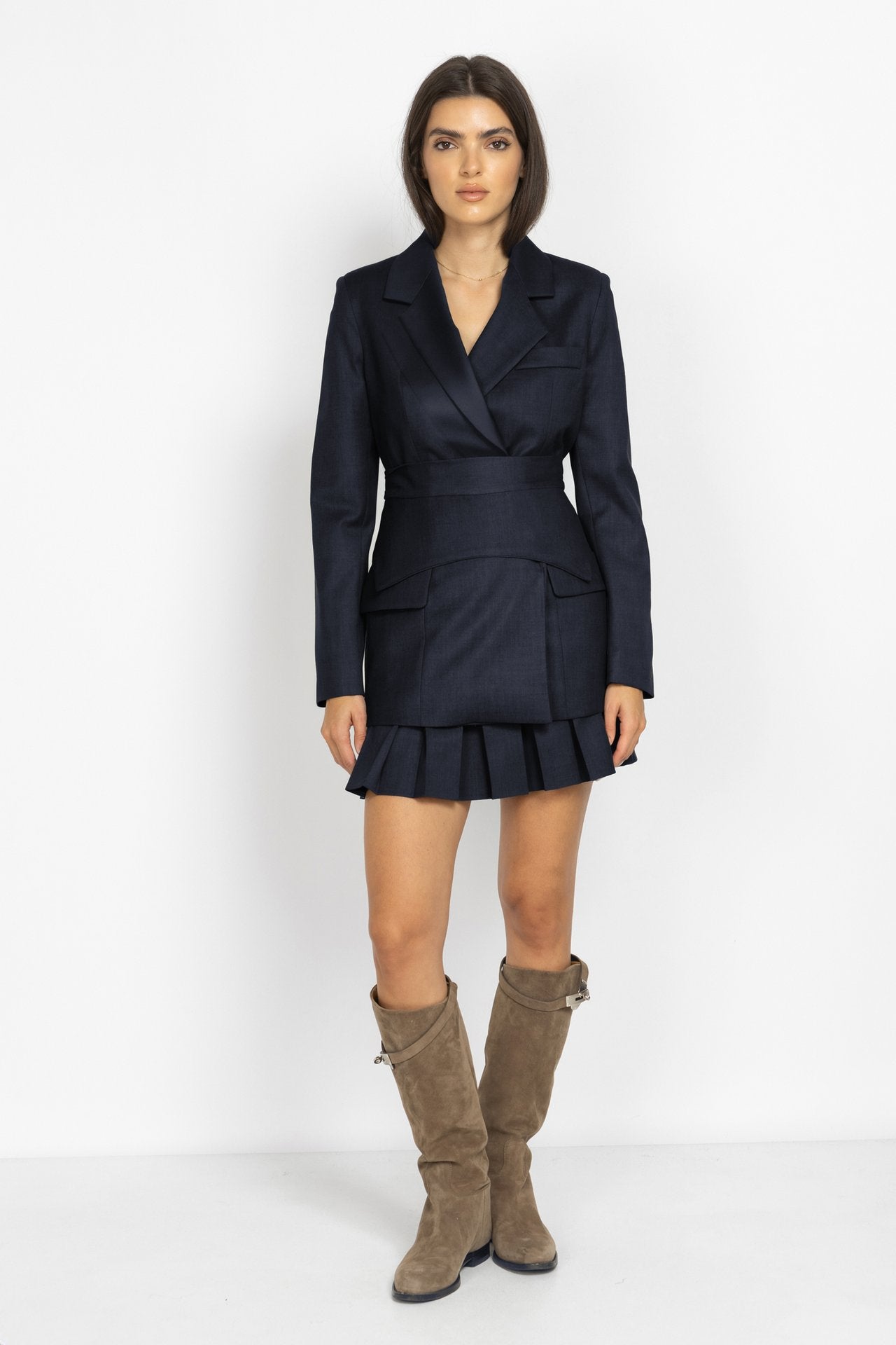 Belted Tailored Blazer in Blue