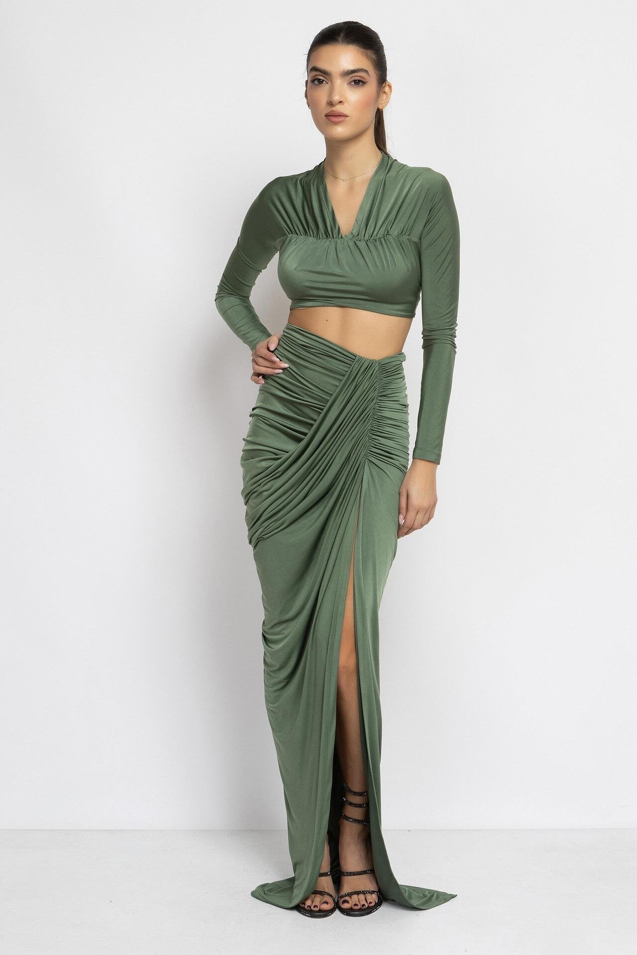 Green Crop Top & Skirt Set