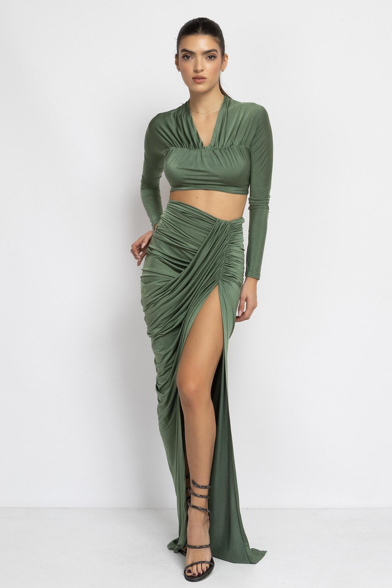 Green Crop Top & Skirt Set