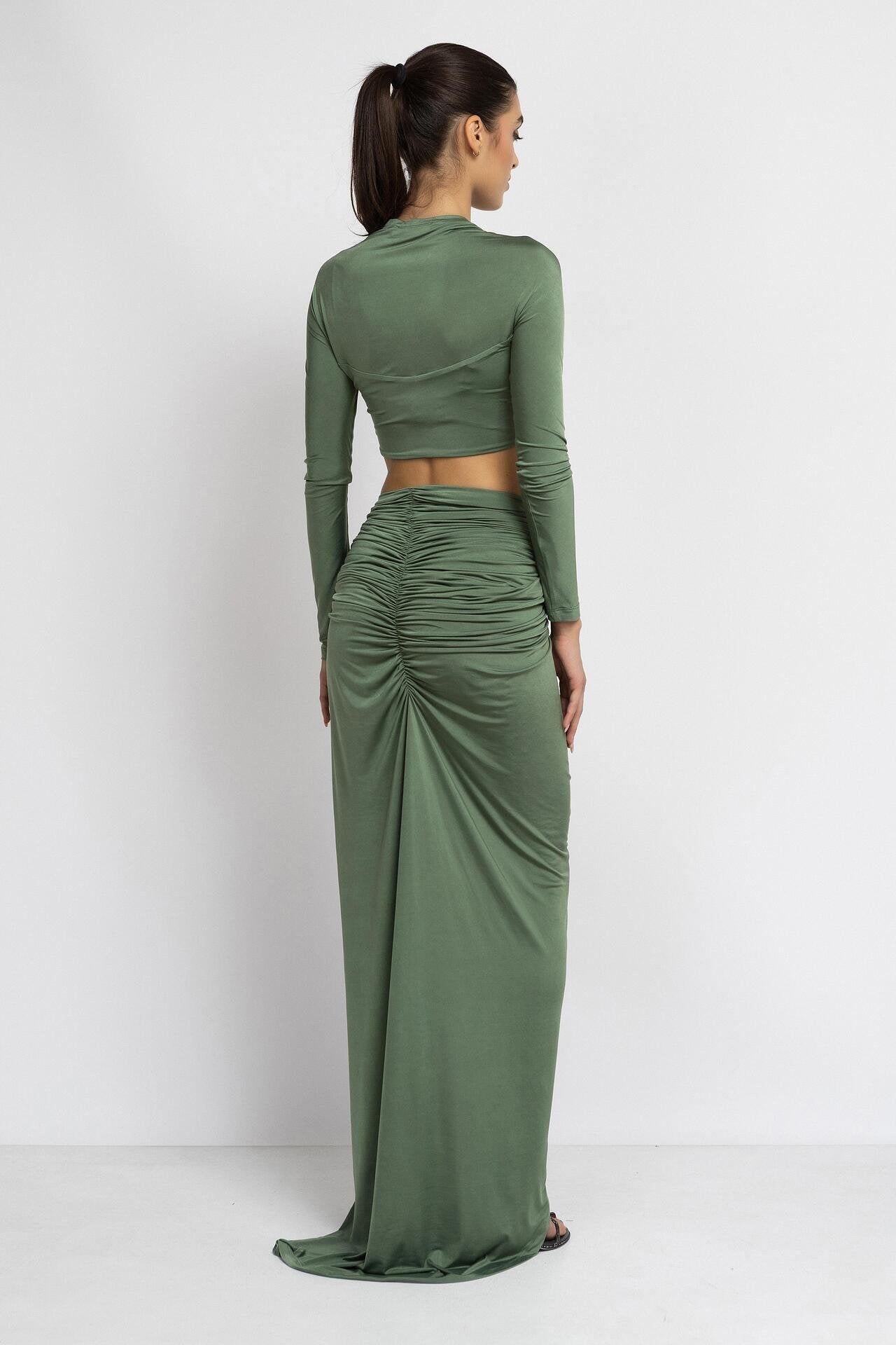 Green Crop Top & Skirt Set