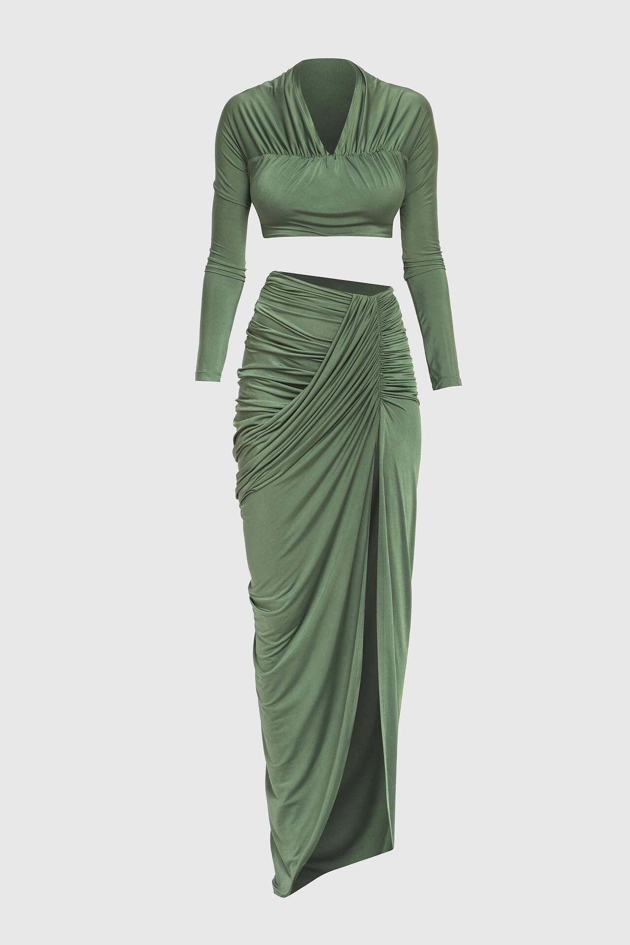Green Crop Top & Skirt Set