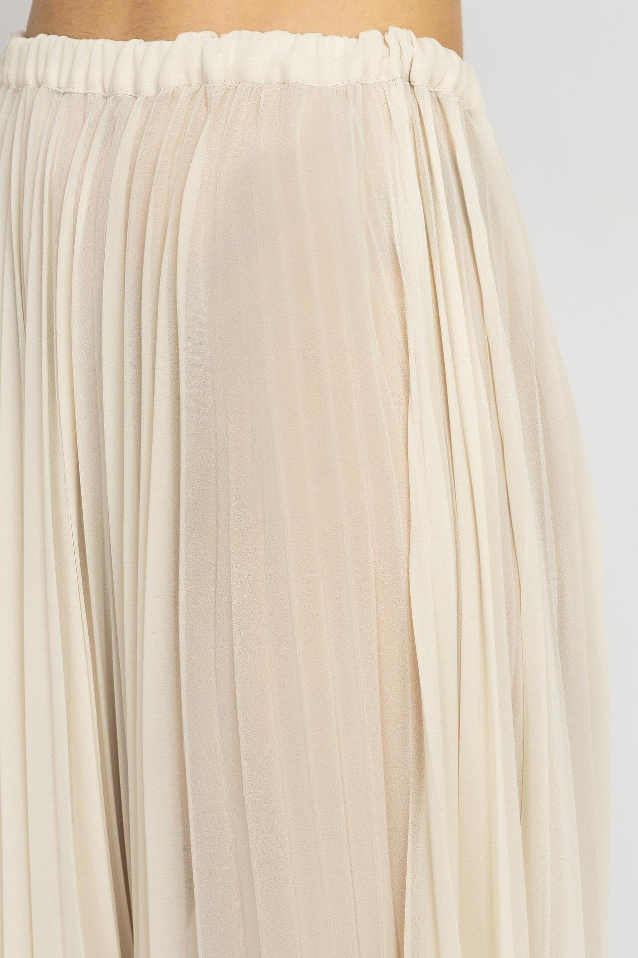 Ecru Chiffon Pleated Maxi Skirt