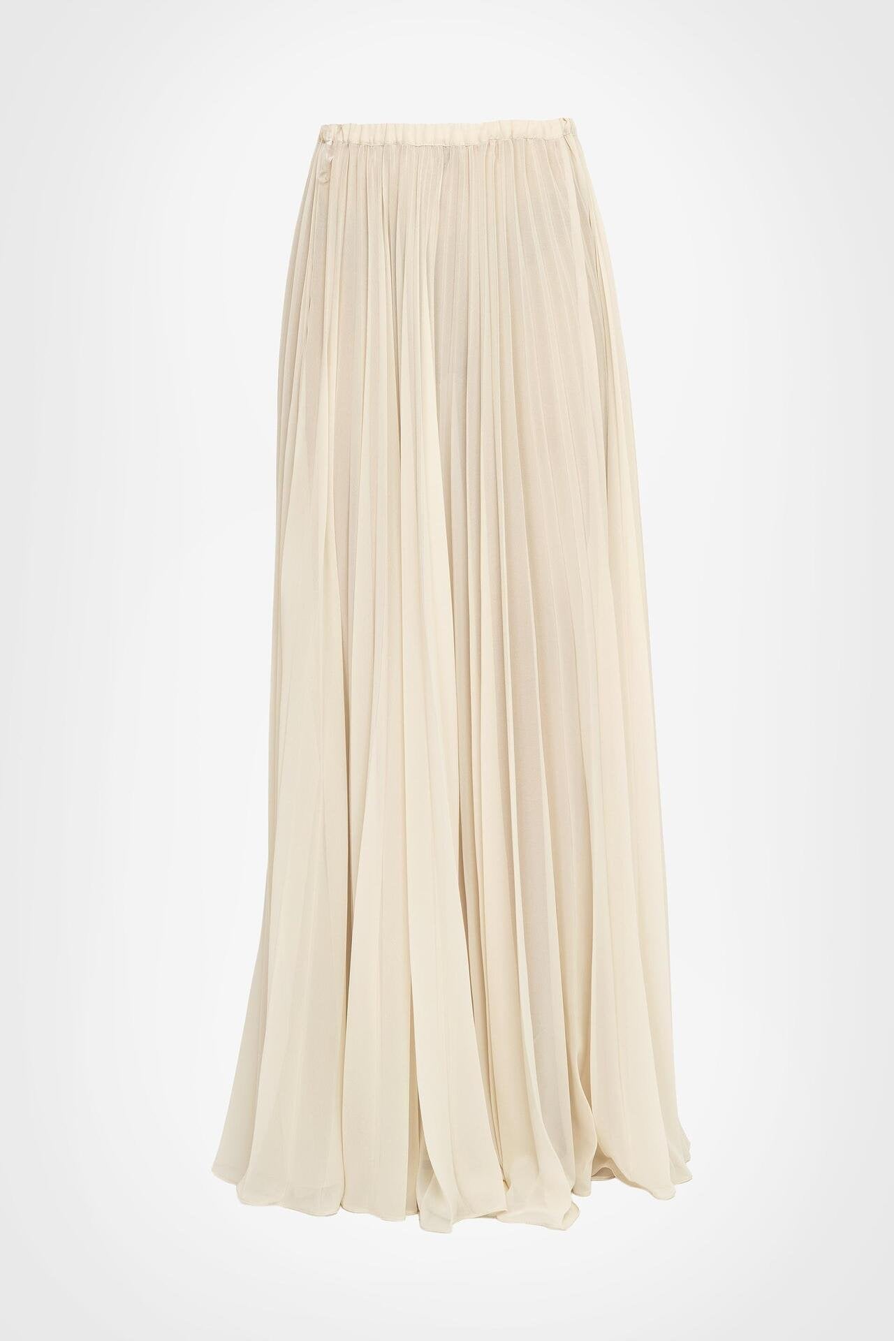 Ecru Chiffon Pleated Maxi Skirt