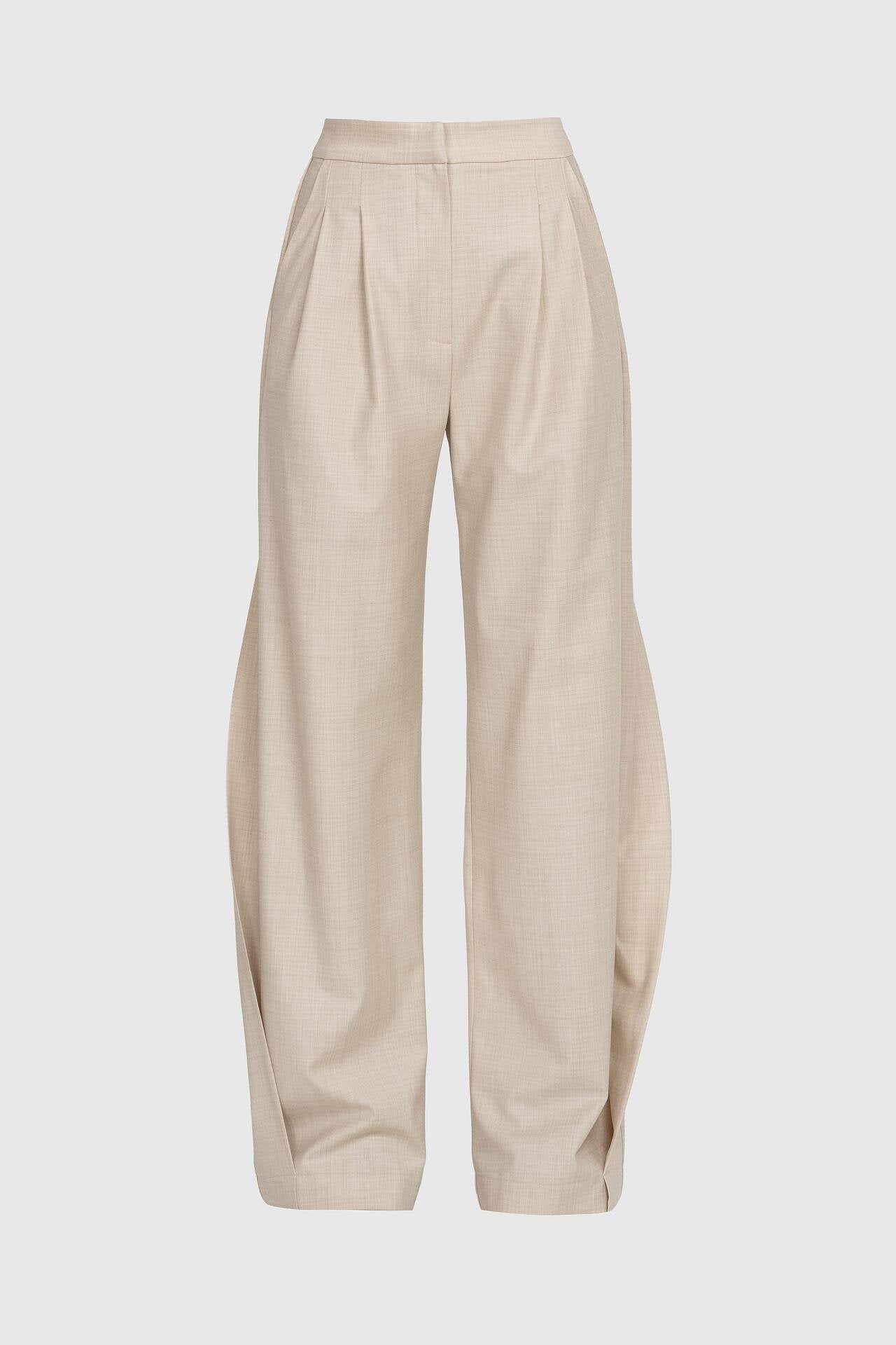 Ecru Wide-Leg Wool Trousers with Side Detail