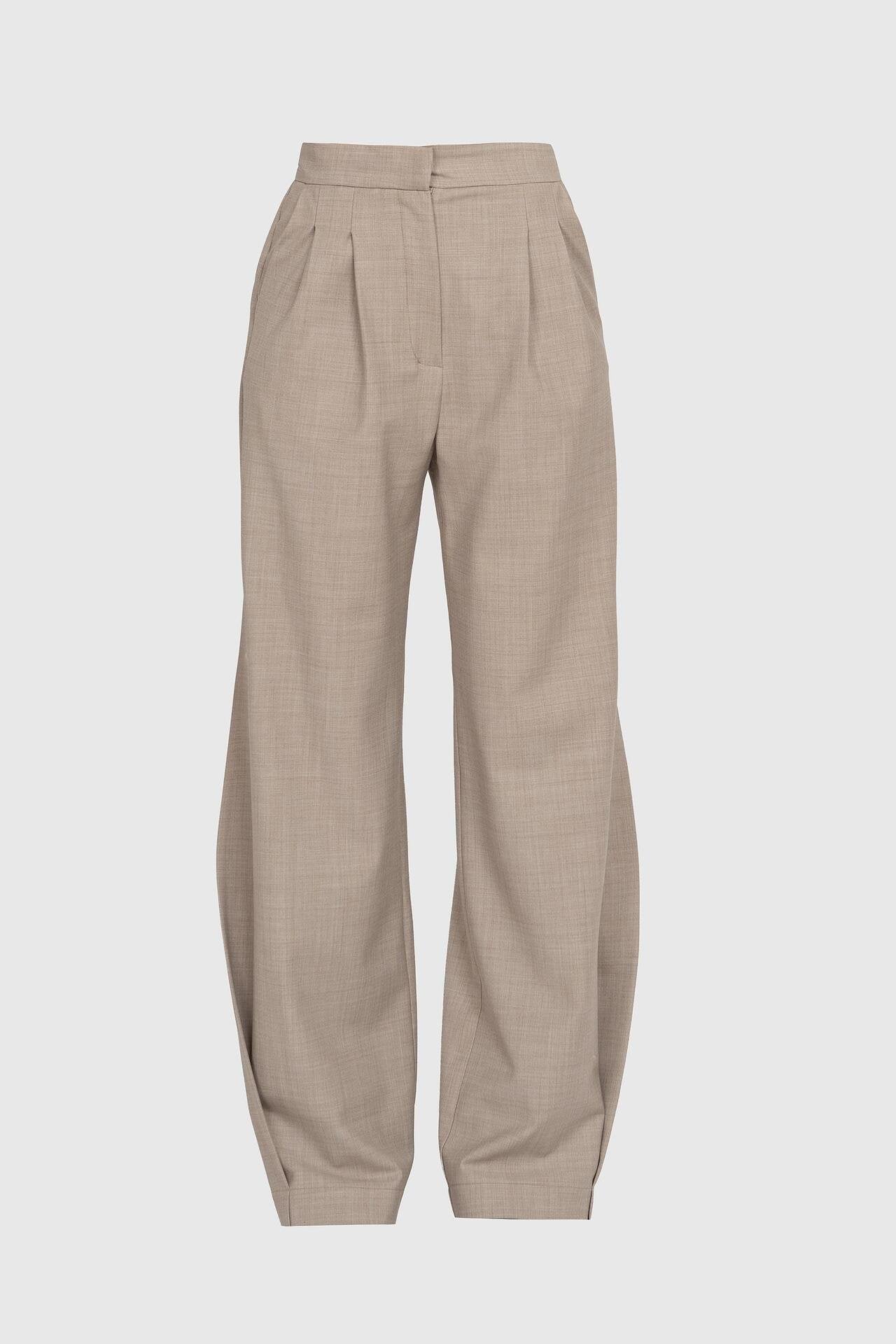 Mocha Wide-Leg Wool Trousers with Side Detail
