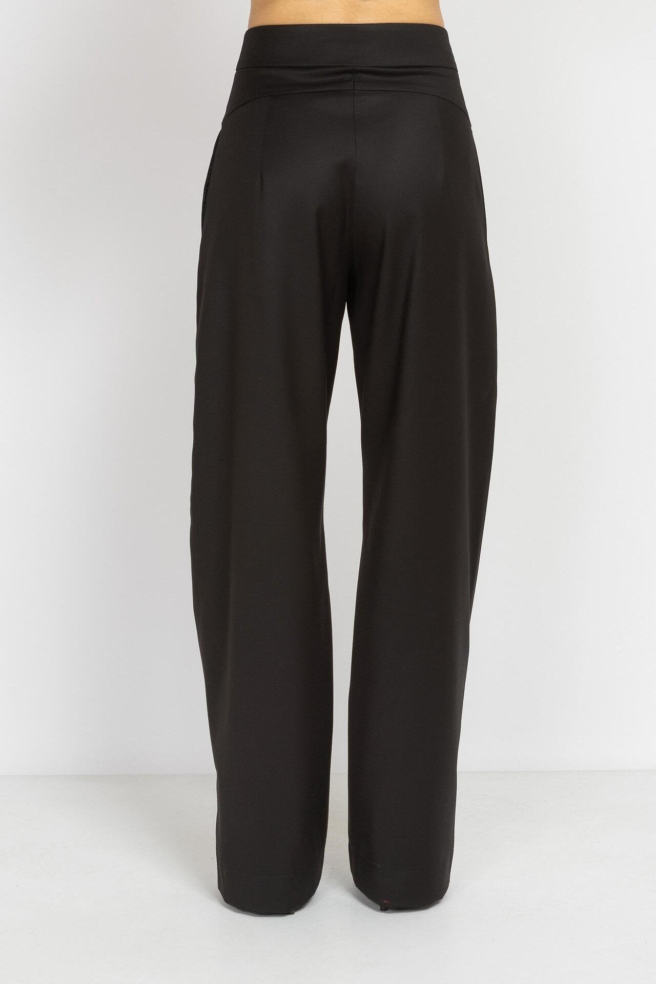 Wide Black Trousers with Asymmetrical Pleats