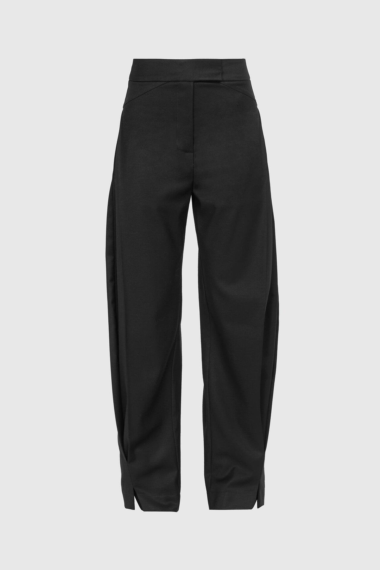 Wide Black Trousers with Asymmetrical Pleats
