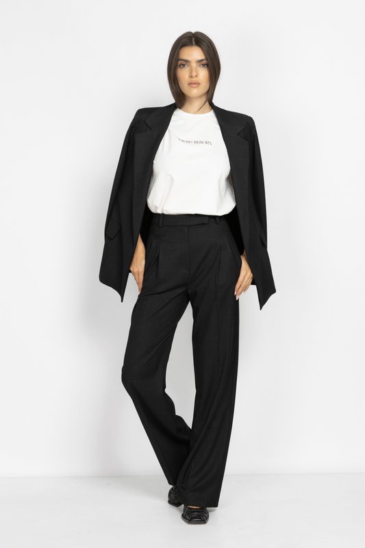 Wide-Leg Pleated Trousers in Black