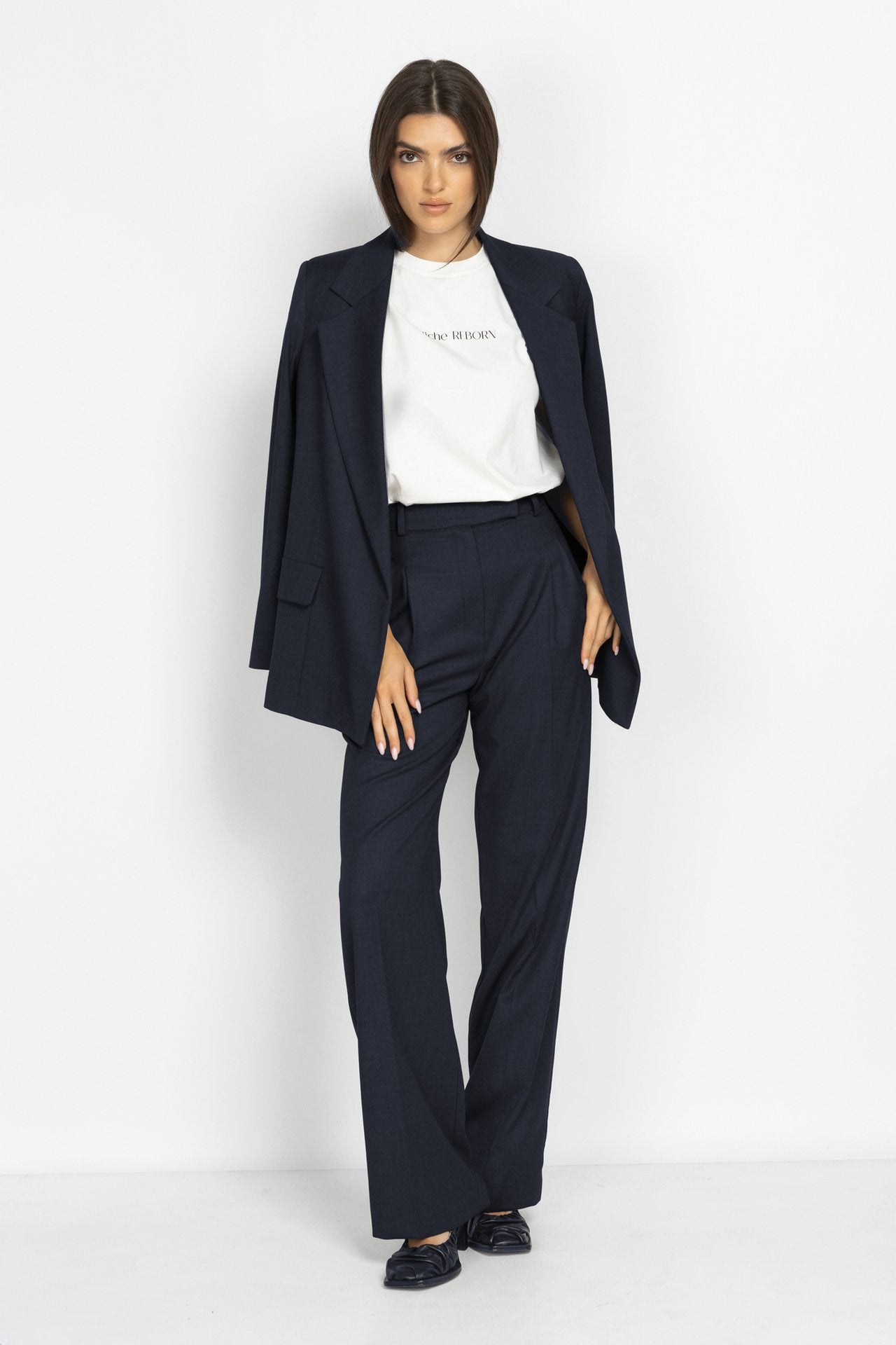 Wide-Leg Pleated Trousers in Blue