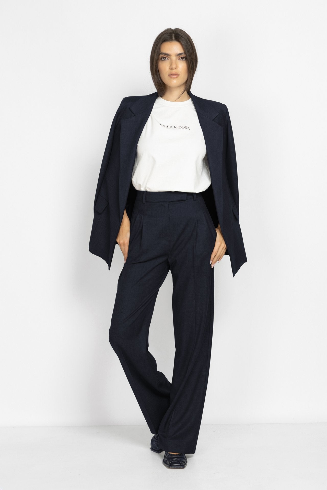 Wide-Leg Pleated Trousers in Blue