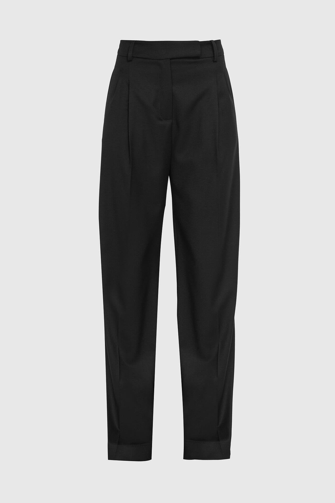 Wide-Leg Pleated Trousers in Black