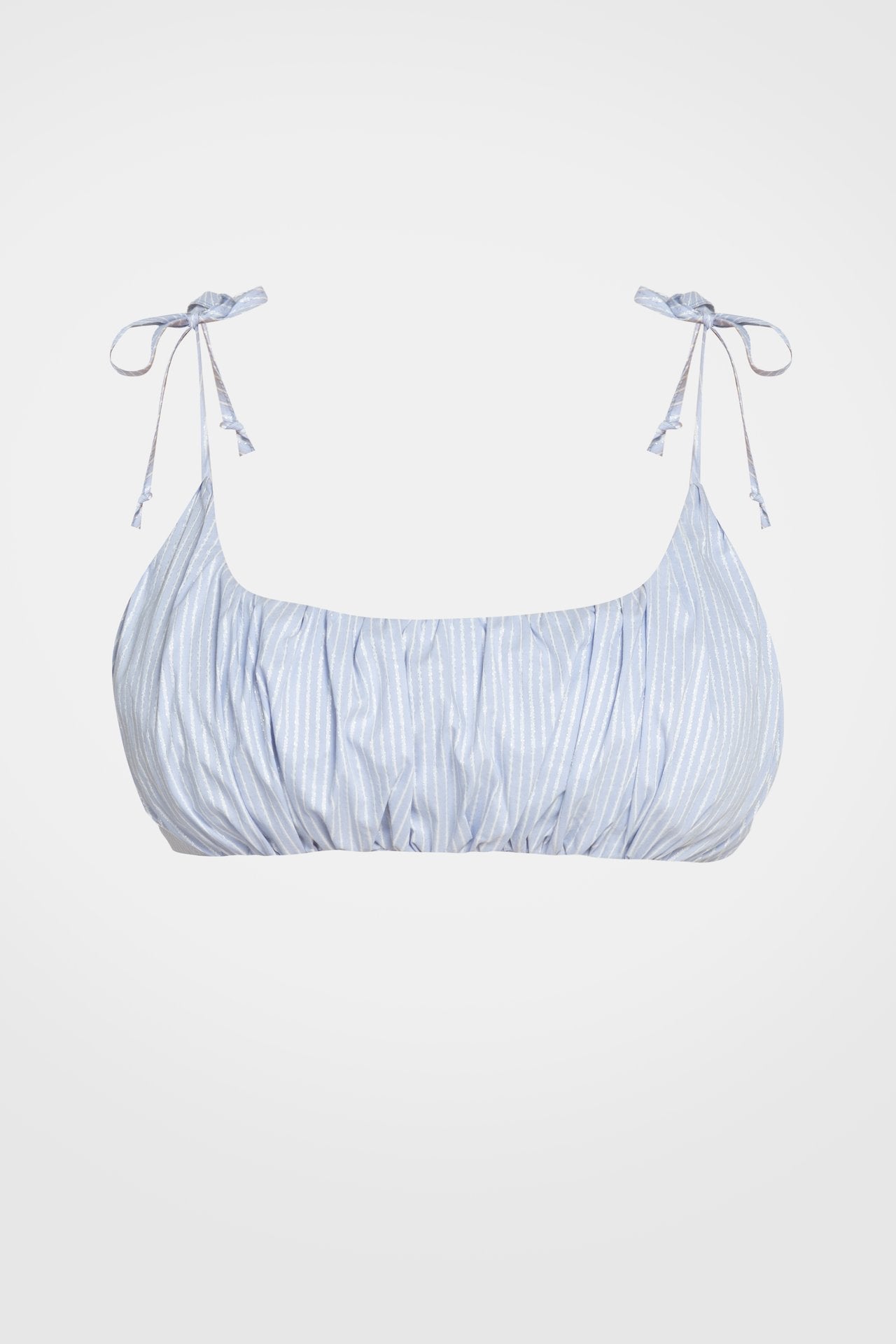 Light Blue Striped Bustier Top with Gathered Detail