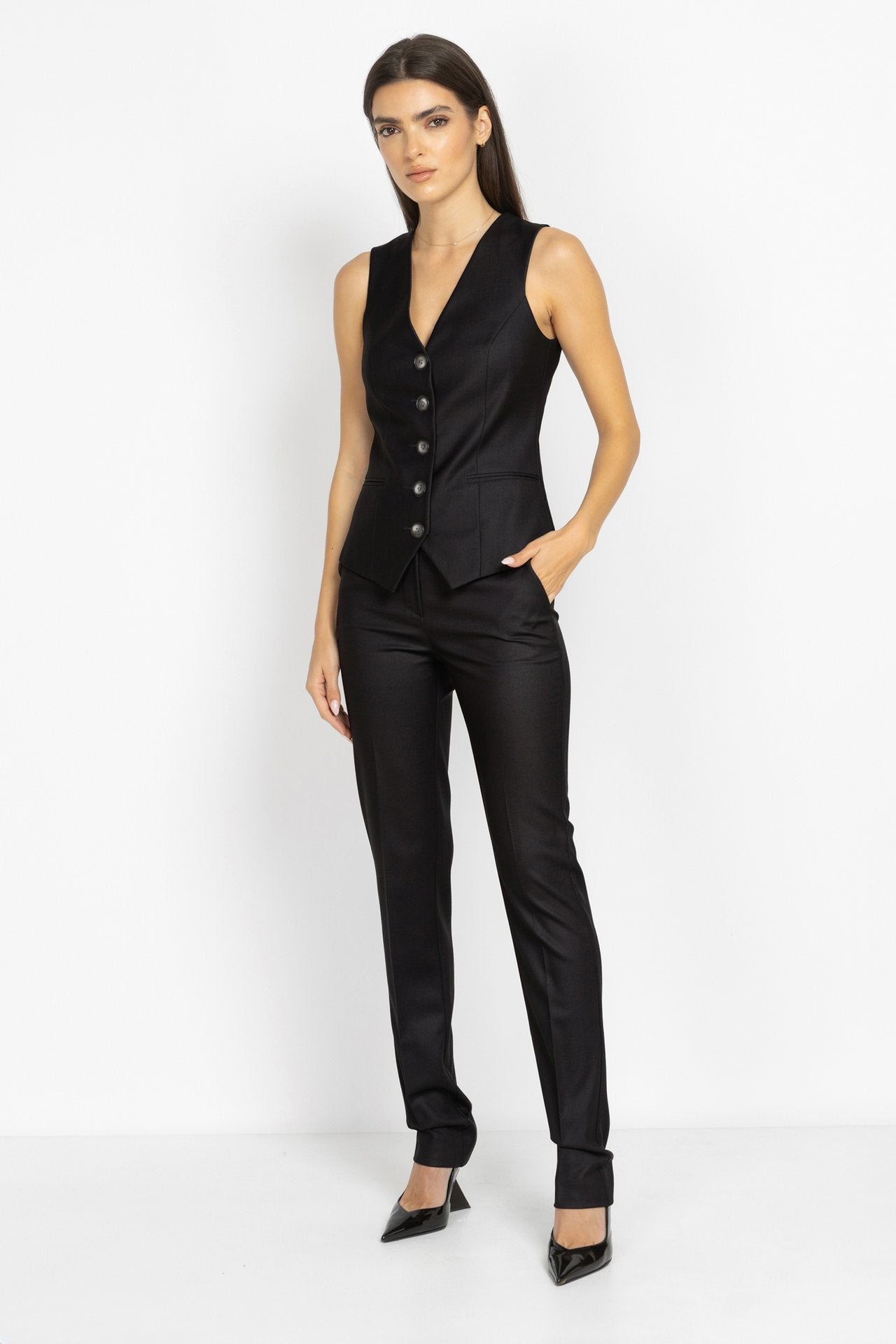 Slim-Fit Tailored Trousers in Black