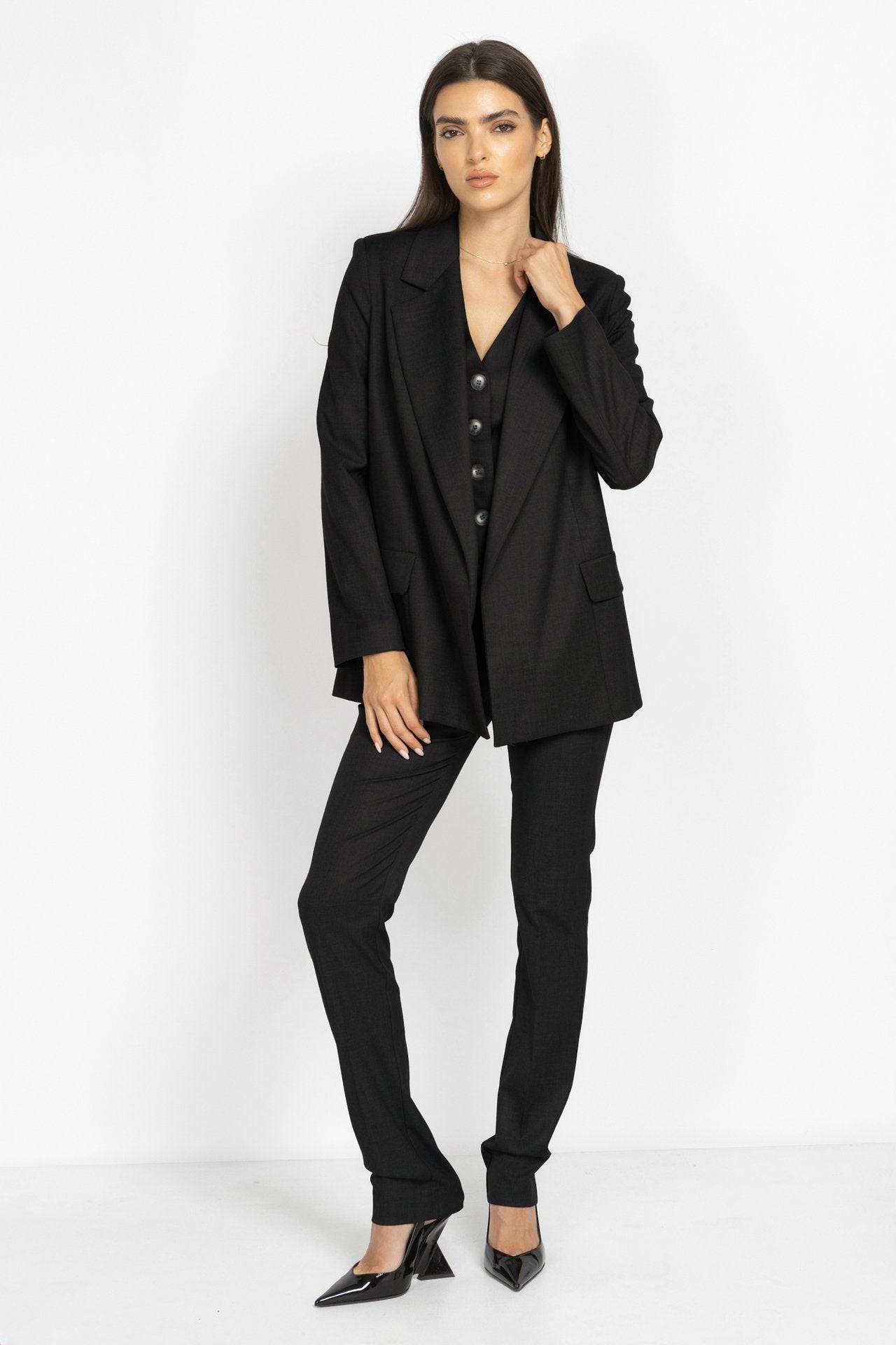 Slim-Fit Tailored Trousers in Black