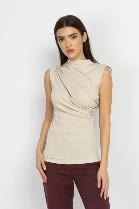 Draped Ecru Asymmetric Top
