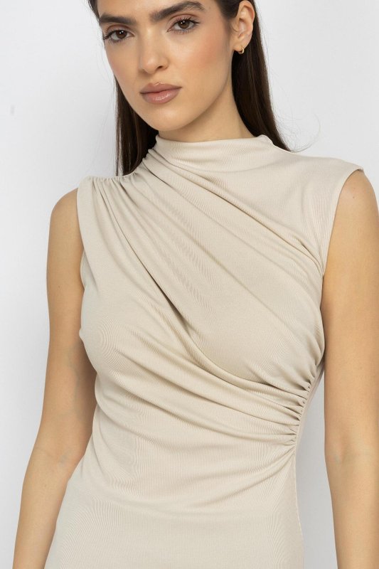 Draped Ecru Asymmetric Top