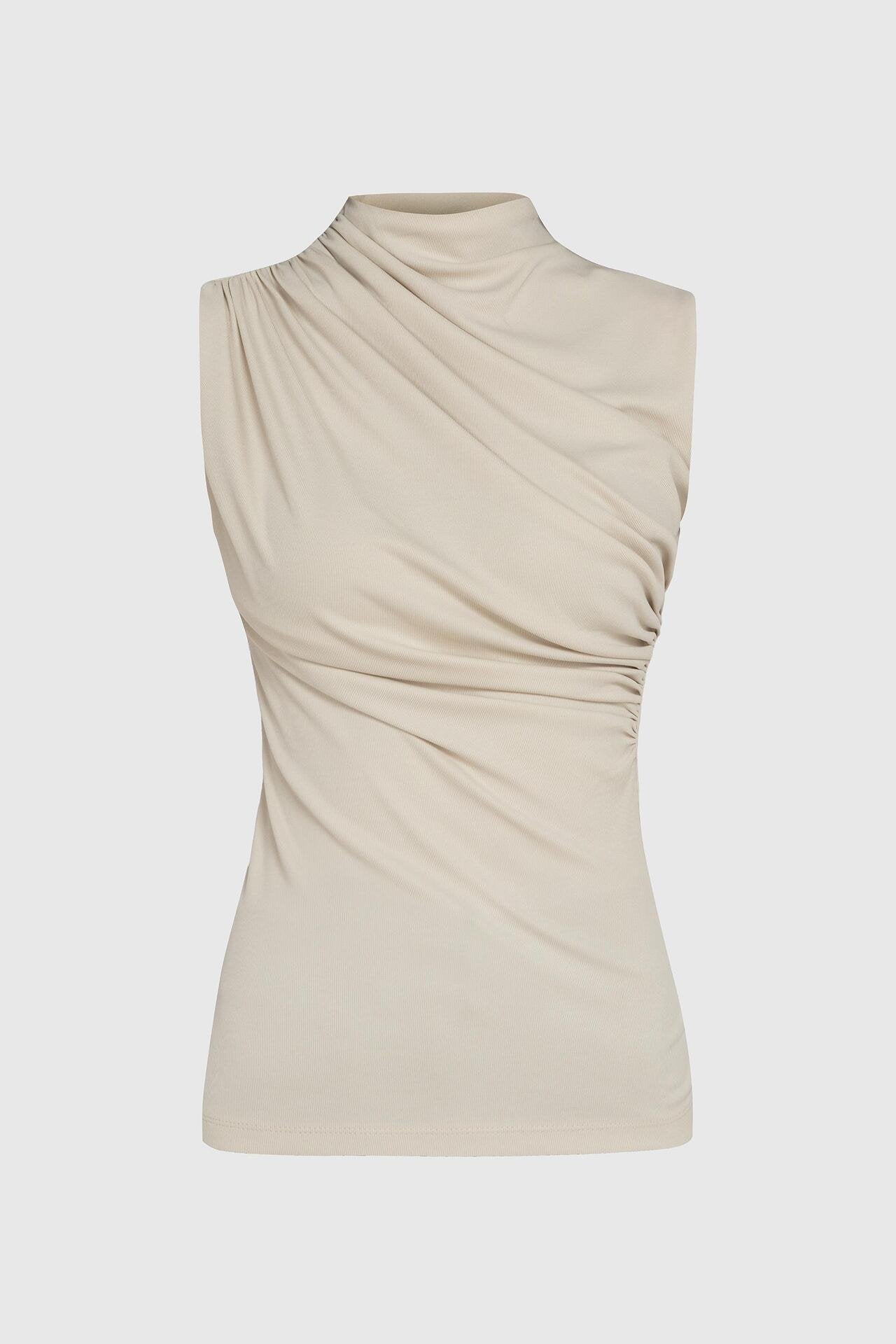 Draped Ecru Asymmetric Top
