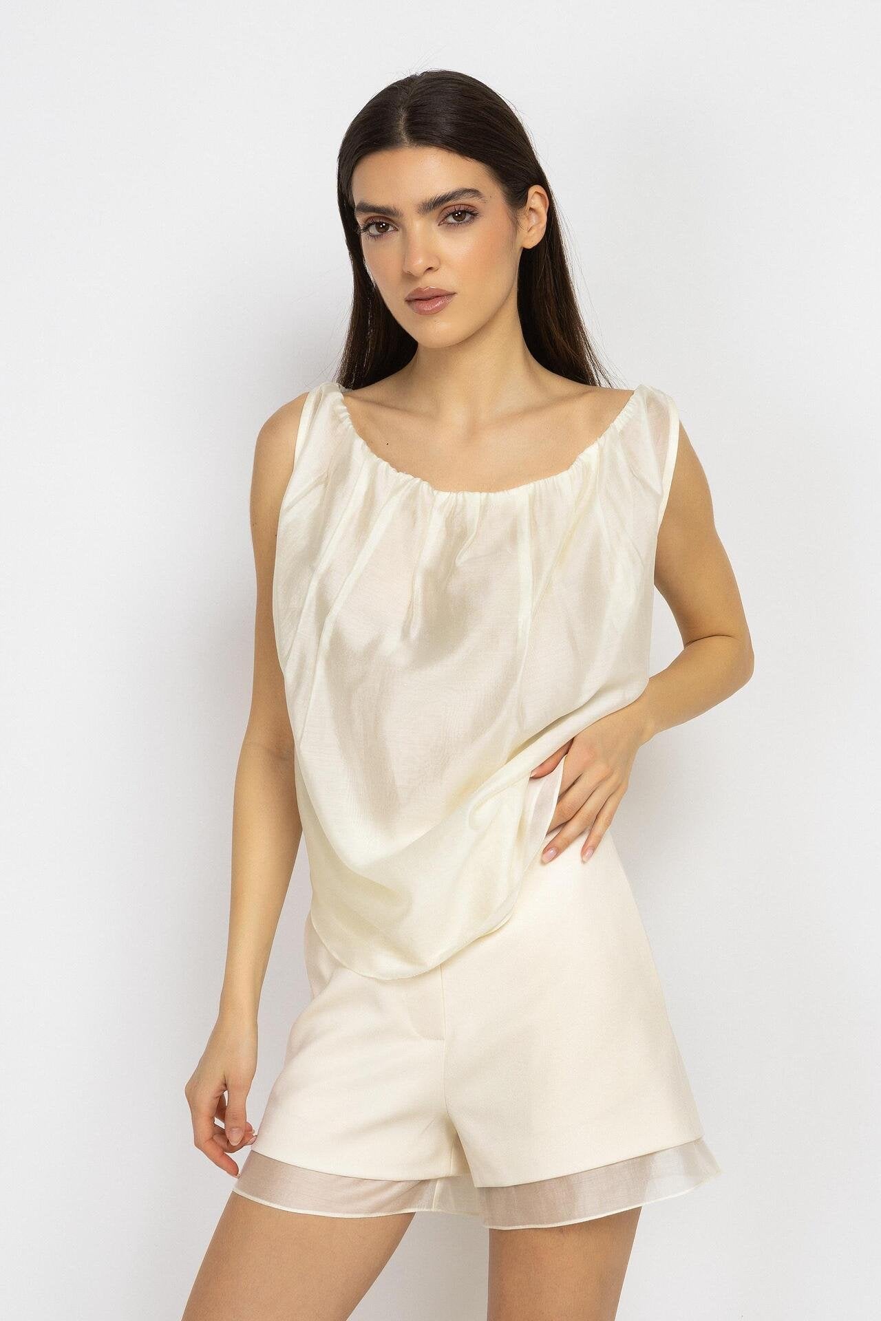 Draped Top in Ecru