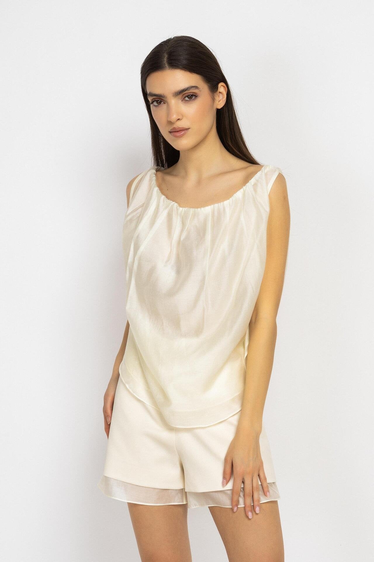 Draped Top in Ecru