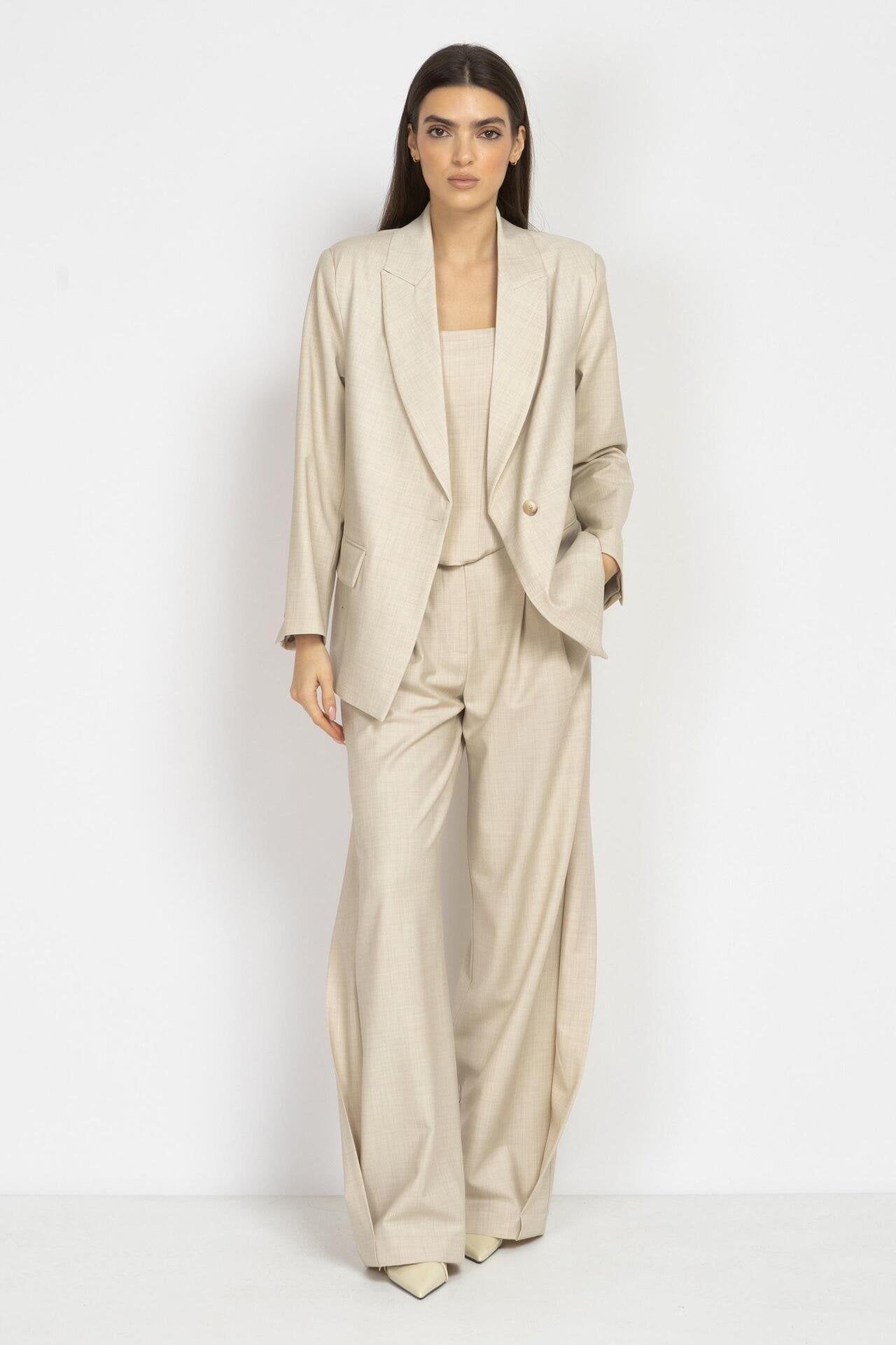 Ecru Wool Blazer with Straight Silhouette