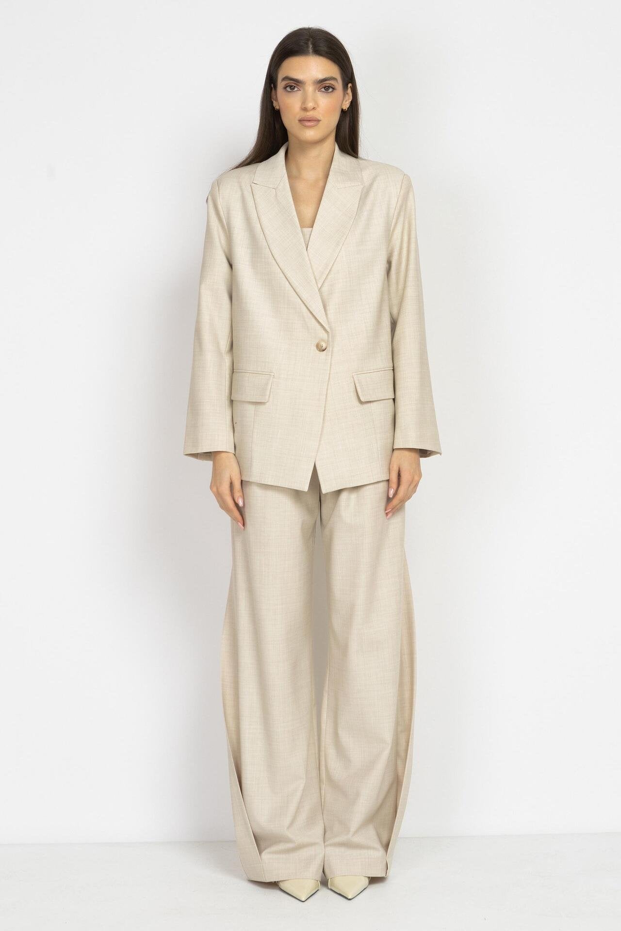 Ecru Wool Blazer with Straight Silhouette