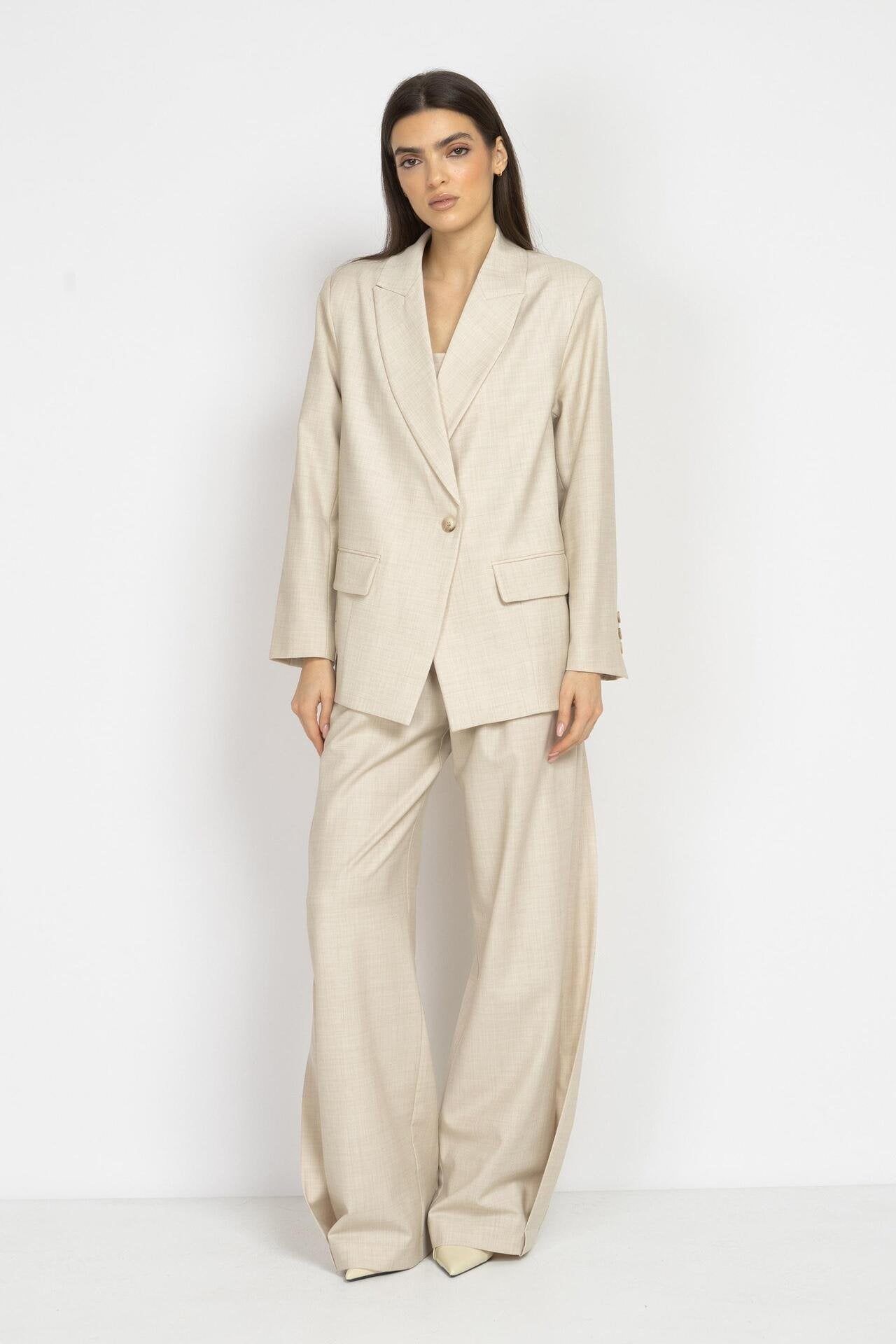 Ecru Wool Blazer with Straight Silhouette