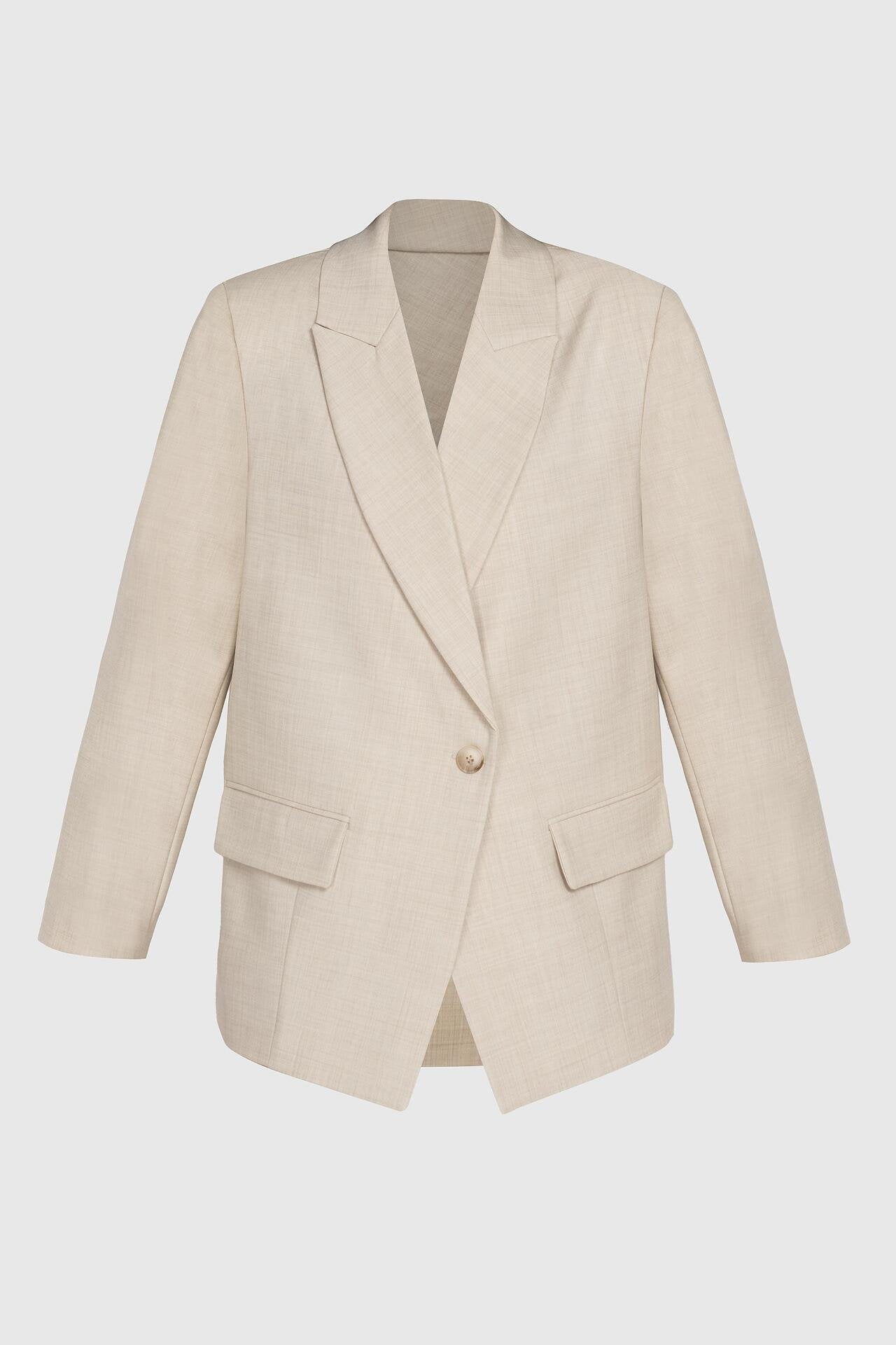 Ecru Wool Blazer with Straight Silhouette
