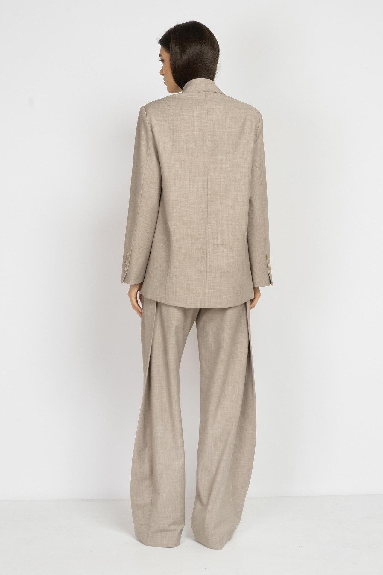 Mocha Wool Blazer with Straight Silhouette