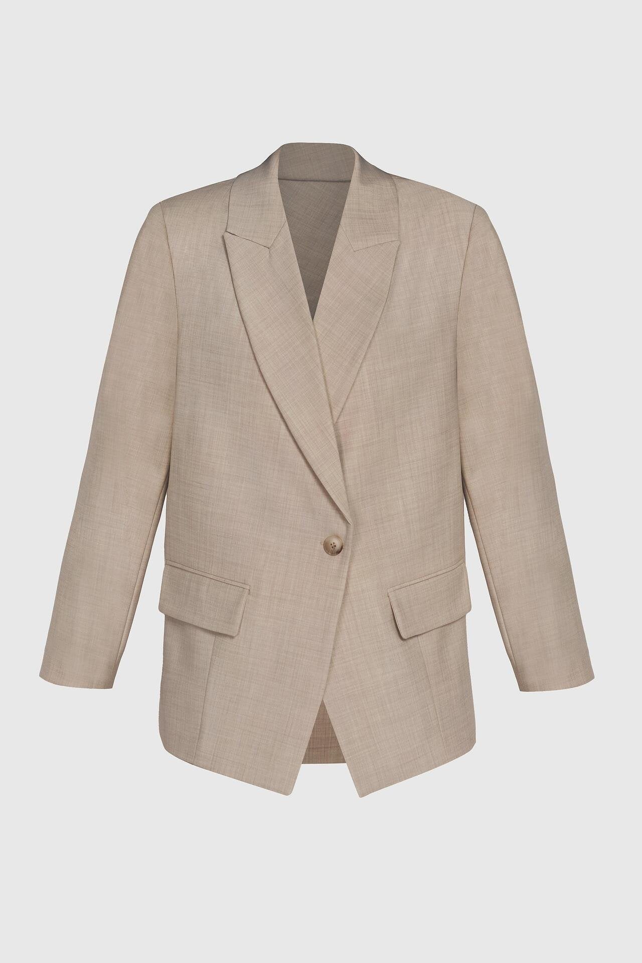 Mocha Wool Blazer with Straight Silhouette
