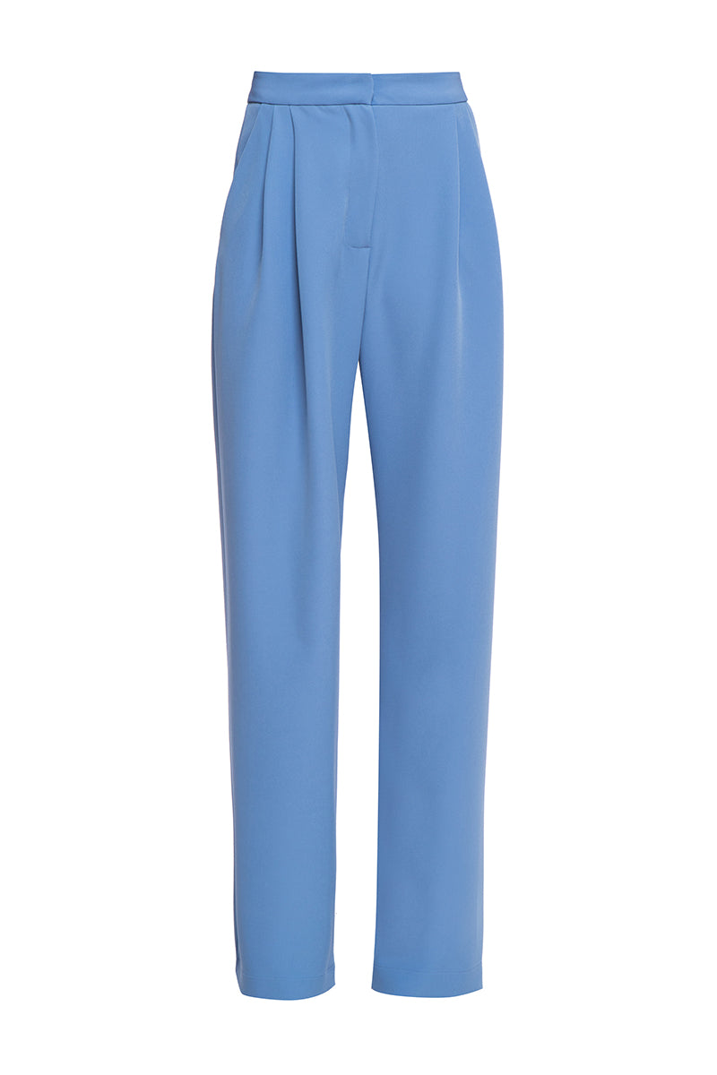 Blue pleated wide-leg pants