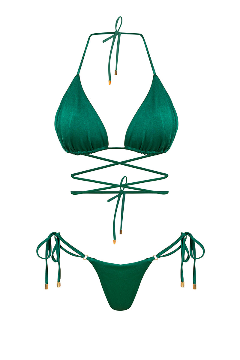 Jolie triangle wrap around bikini set in green